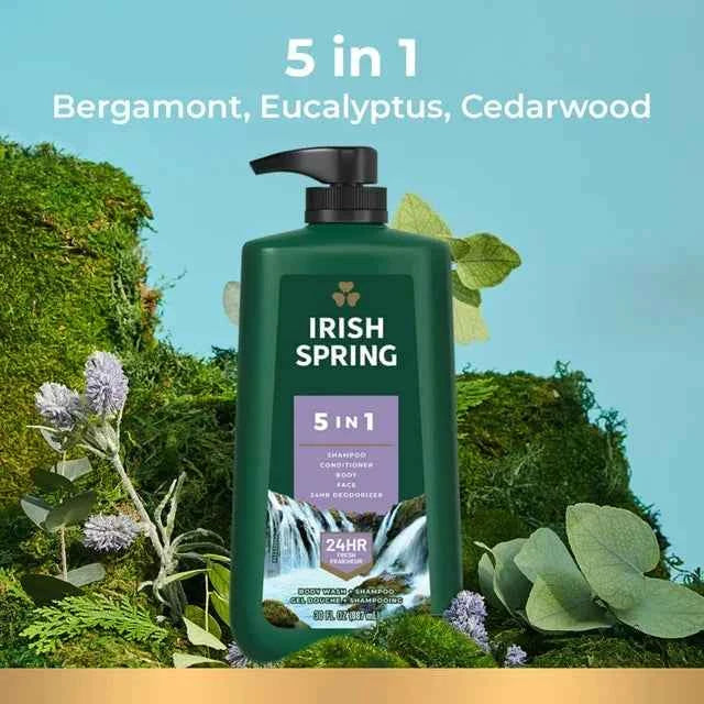 Irish Spring 5 in 1 Mens Body Wash Pump, Body Wash for Men, 30 Oz Pump Irish Spring 5 in 1 Mens Body Wash Pump, Body Wash for Men, 30 Oz Pump